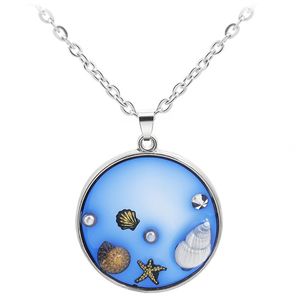 Mode Shell Starfish Hanger Kettingen Voor Vrouwen Blauwe Oceaan Verzilverd Legering Link Chian Choker Sieraden