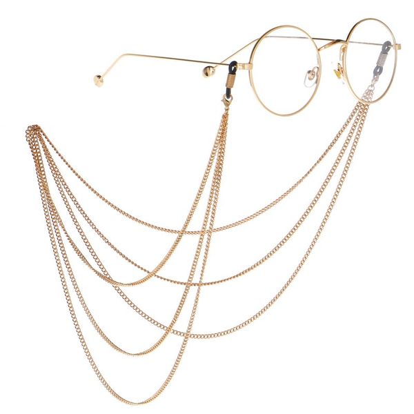 2020 nueva cadena de gafas de sol de moda diseño Simple delgado y ligero 3 capas de Metal cadenas de gafas delgadas fijadas por anillo de goma