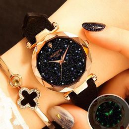 2020 Nieuwe Mode Dameshorloge Rose Goud Strass Horloge Dames Quartz Lederen Klokken Montre Femme Uhr247l