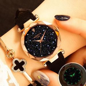 2020 Nieuwe Mode Dameshorloge Rose Goud Strass Horloge Dames Quartz Lederen Klokken Montre Femme Uhr179B