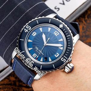 2020 New Fifty Fathoms Automatique 5015D-1140-52B Miyota 821A Montre automatique pour homme Bleu Geneva Grain Cadran Bleu Nylon/Bracelet en cuir Montres