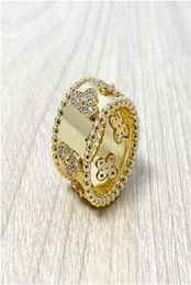 2020 Nieuwe Vier Bladeren Klaver Zirkoon Gouden Ring Voor Vrouwen Bloem Ringen Mode-sieraden Voor Vrouwen Verlovingscadeau Met doos Met Stempel9188228