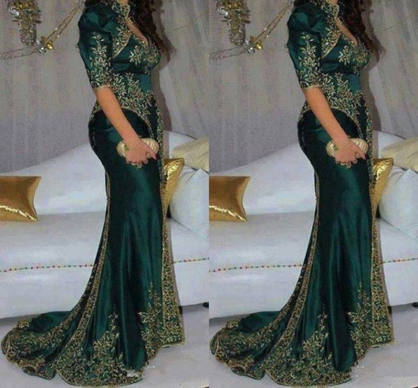 2020 nouvelles magnifiques robes de soirée vert foncé broderie perlée paillettes style indien demi manches robes de bal col haut sirène robe de soirée