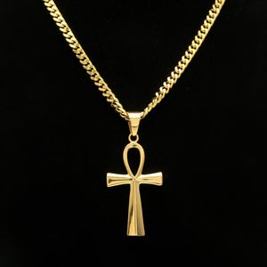 Gyptian Ankh clé charme Hip Hop croix or argent plaqué pendentif colliers pour hommes Top qualité mode fête bijoux cadeau