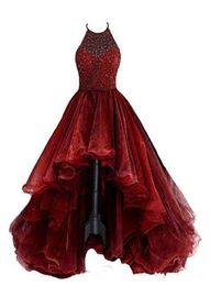 2020 nouveau licou haut bas robe de bal Tulle rouge foncé niveaux Sexy spécial robes occasionnelles robe de soirée robe de bal Dress3015941