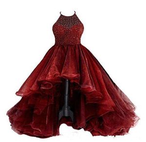 2020 nouveau licou haut bas robe de bal Tulle rouge foncé niveaux Sexy spécial robes occasionnelles robe de soirée robe de bal Dress6372529