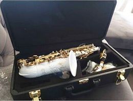 2020 Nieuwe Hoge Kwaliteit Brass B Soprano Saxofoon Wit Saxofoon Gouden Key Combed Soprano Sax Complete fittingen met harde zaken