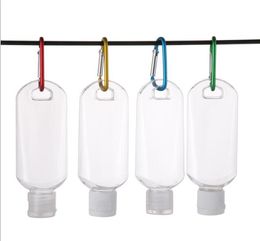 2020 Nieuwe Hot 50ml lege alcoholvulbare fles met sleutelhaak Clear transparante plastic hand sanitizer fles door DHL