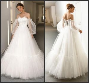 2020 New Ivory Tulle Long Sleeve Princess wedding dress bridal gowns vestidos de novia vintage women plus size summer dresses