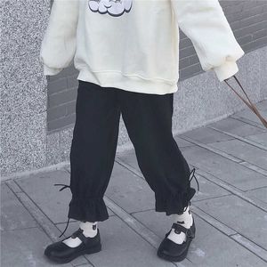 2020 Nouveau style lolita japonais printemps femmes pantalons taille haute noir blanc lâche pantalon femme mignon kawaii doux preppy capris Q0801