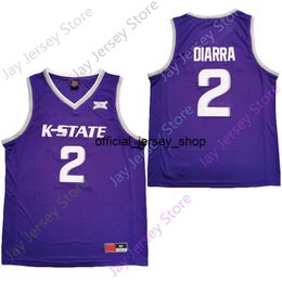 2020 New Kansas State Wildcats College Basketball Jersey NCAA 2 Diarra Violet Tous Cousus et Broderie Hommes Taille Jeunesse