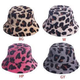 2020 Nieuwe Koreaanse Winter Vintage Leopard Pluche Emmer Hoed Dames Meisjes Warme Faux Bont Emmer Cap Japanse Sweet Cute Fisherman Hat