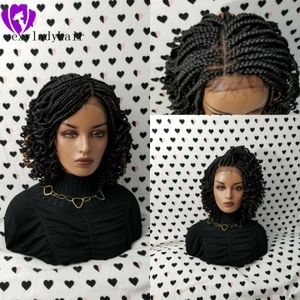 2020 nouvelle dentelle frontale courte tressée perruques pour les femmes noires synthétique avant de lacet tresses perruque avec des conseils bouclés cheveux de bébé