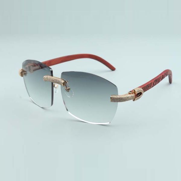 Nouvelles grandes lunettes de soleil de luxe sans cadre micro-pave diamant 4189706-1 motif tigre jambes de temple en bois naturel lunettes 58-18-135mm