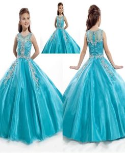 2020 Nouvelles petites filles Pageant Robes Princesse Tulle Sheer Jewel Cristal Perles Blanc Corail Enfants Fleur Filles Robe Anniversaire Robe4553659