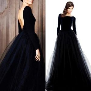 2020 Nouvelles manches longues robes de mariée noires sexy low back stretch top tulle jupe simple non blanche robes de mariée avec couleur 2026