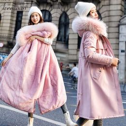 2020 Nieuwe Lange Vrouwen Winterjas Mode Winterjas Vrouwen Dikke Katoen Parkas Warm Bont Voering Uitloper Hooded Vrouwelijke Jas