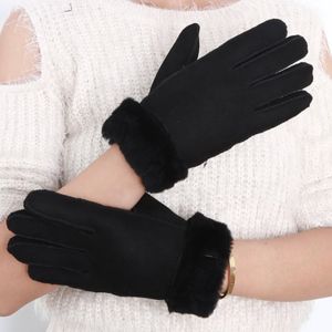 2021 Luxe vrouwen schapenvacht lederen handschoenen klassieke warme winter handschoen gevoerde echte bont multi kleuren groothandel