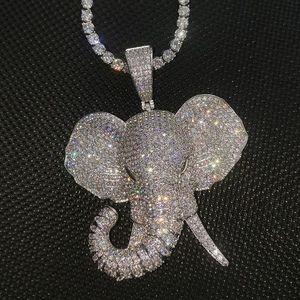 2020 Nieuwe Gepersonaliseerde Vergulde Iced Out Out Diamond Elephant Hanger Ketting CZ Cubic Zirconia Cartoon Hip Hop Sieraden Gift voor Mannen Vrouwen