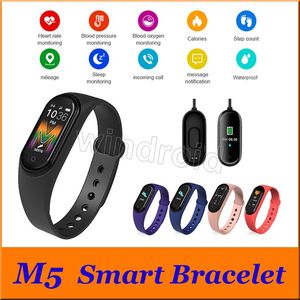 2020 Nouveau M5 Fitness Sports Smart Bracelet IP68 étanche Fréquence cardiaque Pression artérielle Surveillance de l'oxygène Écran couleur smartwatch Bracelet