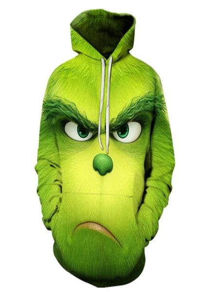 2020 NUEVO MAN039S Mujeres 3d Monster verde Grinch Mascot Hoodie Sweinshirt Christmas Stole for Girls Stray Kids9286443