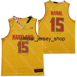 2020 New Maryland Terrapins Stats College Basketball Jersey NCAA 15 Chol Marial Jaune Tout Cousu et Broderie Hommes Taille Jeunesse