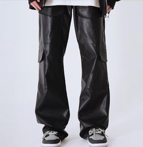 Herenbroek 2021 Kleding Haarstylist Catwalk Nightclub Hip Hop Horn Multi Pocket Lederen Plus Size Kostuums 27-46