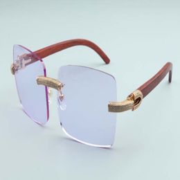 2020 nouvelles lunettes de soleil carrées pour hommes lunettes de diamant complètes T3524012-2B lunettes de soleil en bois naturel sans bordure de luxe frame218m