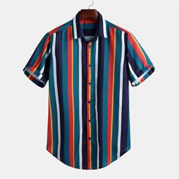 2020 nouveaux hommes chemise t-shirts à manches courtes rayé col montant décontracté mode hawaïen hauts été streetwear m-3xl drop shippin197y