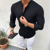 2020 nouveaux hommes chemise marque mâle haute qualité à manches longues chemises décontracté Hit Blouse Slim Fit noir homme chemises habillées X1214