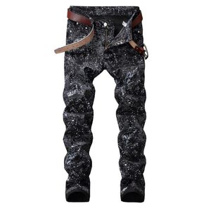 Heren Jeans 2021 Heren Slim Fit Broek Mode Zwart Gedrukt Stretch Potlood Denim