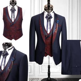 2020 Nieuwe Heren Pakken 3 Stuks Gedrukt Bruiloft Smoking Slim Fit Designer Bruidegom Bruidsjonkers Pak Heren Formele Wear2803