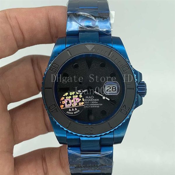 2020 Novo Relógio Masculino Preto com Moldura Cerâmica Sub Relógios Revestimento Azul Brilhante Aço Inoxidável Relógios Mecânicos Automáticos Masculinos 40mm MAD277x