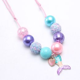 2020 nieuwe zeemeermin tail hanger baby chunky kralen ketting verstelbare touw sieraden voor kinderen meisjes bubblegum ketting