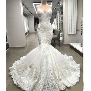 2020 nouvelles robes de mariée sirène sexy spaghetti dentelle appliques robes de mariée grande taille motif de fleur longueur de plancher robe de mariée