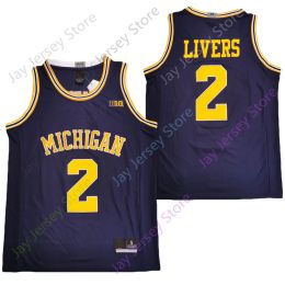 2020 New Michigan Woerines College Basketball Jersey NCAA 2 Isaiah Livers Navy All Ed et broderie hommes taille jeunesse