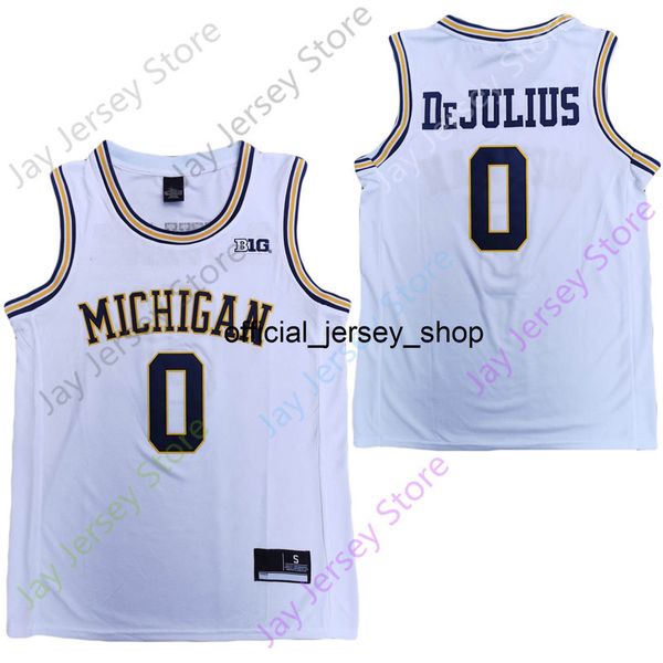 2020 New Michigan Wolverines College Basketball Jersey NCAA 0 David DeJulius Blanc Tout cousu et brodé Hommes Taille jeunesse
