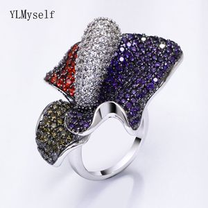 2020 Nieuwe Multi Kleurrijke Crystal Zirconia Grote Ringen Party Trendy Flower Sieraden Topkwaliteit Mooie grote ring voor vrouwen