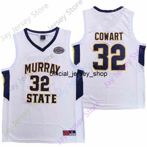 2020 Nieuwe Murray State College Basketball Jersey NCAA 32 Cowart White All Gestikt en borduurwerk Mannen Jeugdmaat