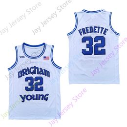 2020 Nueva NCAA BYU Cougars Stats Jerseys 32 Fredette Basketball Jersey College White White Round Size Men juventud adultos