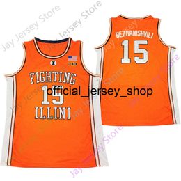 2020 New NCAA Illinois Fighting Illini College Basketball Jersey 15 Giorgi Bezhanishvili Orange Tous Cousus et Broderie Hommes Taille Jeunesse