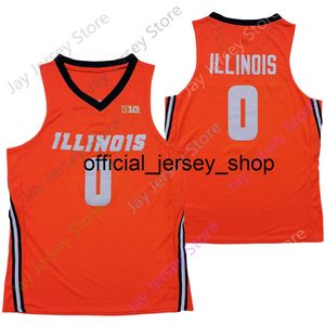 2020 Nieuwe NCAA Illinois Fighting Illini College Basketball Jersey 0 Oranje Alle Gestikte en Borduurwerk Mannen Jeugdgrootte