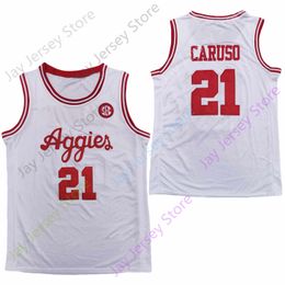 2020 Nieuwe NCAA Texas A M Aggies Jerseys 21 Alex Caruso College Basketball Jersey White Size jeugd volwassene allemaal genaaid