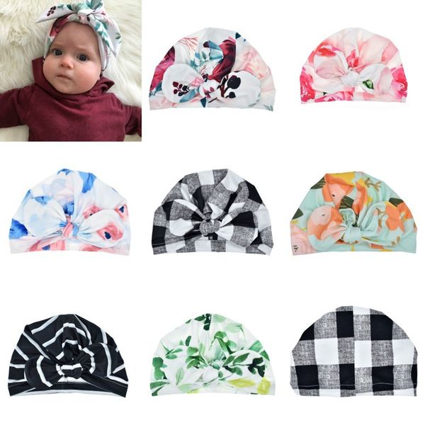 2021 Nuevos sombreros recién nacidos bebé suave algodón sol sombrero floral bowknot gorda niño turbante foto accesorios indios flor de pelo infantil