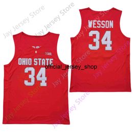 2020 Nieuwe Ohio State Buckeyes College Basketball Jersey NCAA 34 Kaleb Wesson Red All Gestikt en Borduurwerk Mannen Jeugd Afmeting