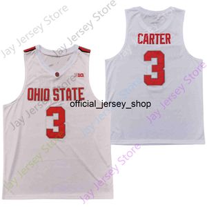 2020 NIEUWE OHIO State Buckeyes College Basketball Jersey NCAA 3 Carter White All Gestikt en borduurwerk Mannen Jeugdmaat