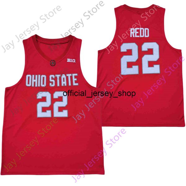 2020 New Ohio State Buckeyes College Basketball Jersey NCAA 22 Redo Red Todo cosido y bordado Hombres Tamaño juvenil