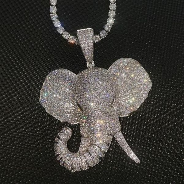 2020 Nouveau personnalisé plaqué or glacé diamant éléphant pendentif collier CZ cubique zircone dessin animé Hip Hop bijoux cadeau pour Me308B