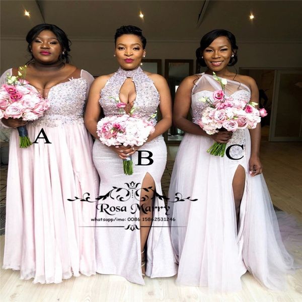 2020 NOUVELLE TIAUX AFRIGNIQUE Les demoiselles d'honneur africaines robes de style mixte à paillettes de la plage de la plage du Nigeria Bellanaija
