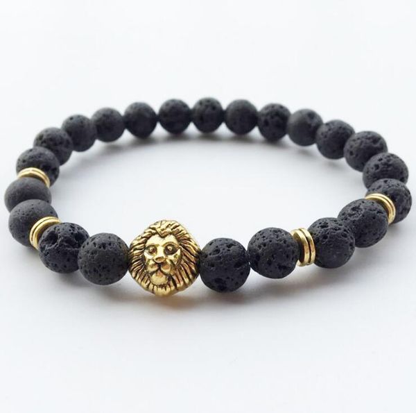 Nouveaux produits à envoyer à des amis vente chaude agate bijoux lave pierre volcanique tête de lion perle bracelet femme et homme personali